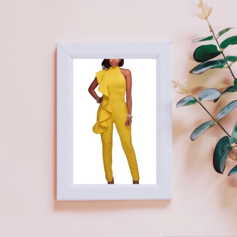 Yellow Ruffle One Shoulder Jumpsuit